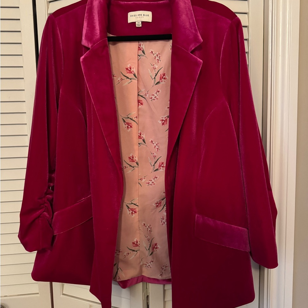 Skies Are Blue Fuchsia Velvet Blazer